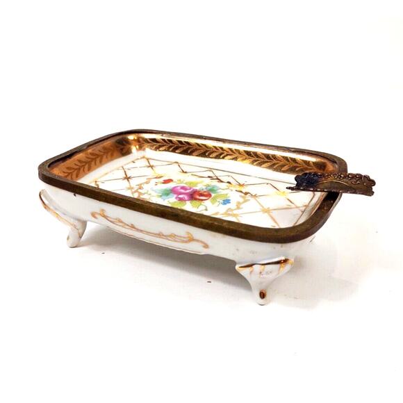 Antique Porcelain Germany Kalk Crossed Arrows Mark Gilt Ashtray Hand Painted - Picture 2 of 8